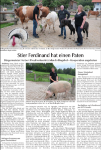 Bericht über den Besuch des Kollnburger Bürgermeisters Herbert Preuß und seine Patenschaft für Ferdinand
