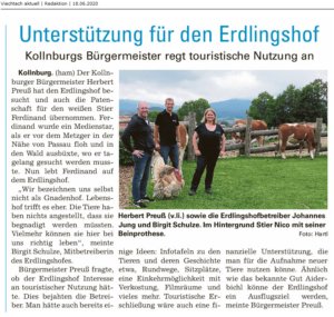 Pressebericht über den Antrittsbesuch des Kollnburger Bürgermeisters auf dem Erdlingshof