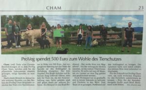 Zeitungsbericht über die Spende von ProVeg Cham an den Erdlingshof